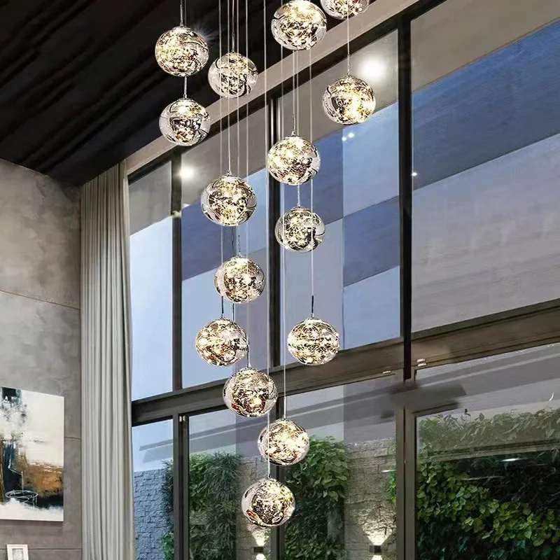 Modern Spiral Crystal Ball Pendant Lamp Living Room Villa Attic Free Delivery Restaurant  Kitchen Pendant Lamp Staircase Ceiling