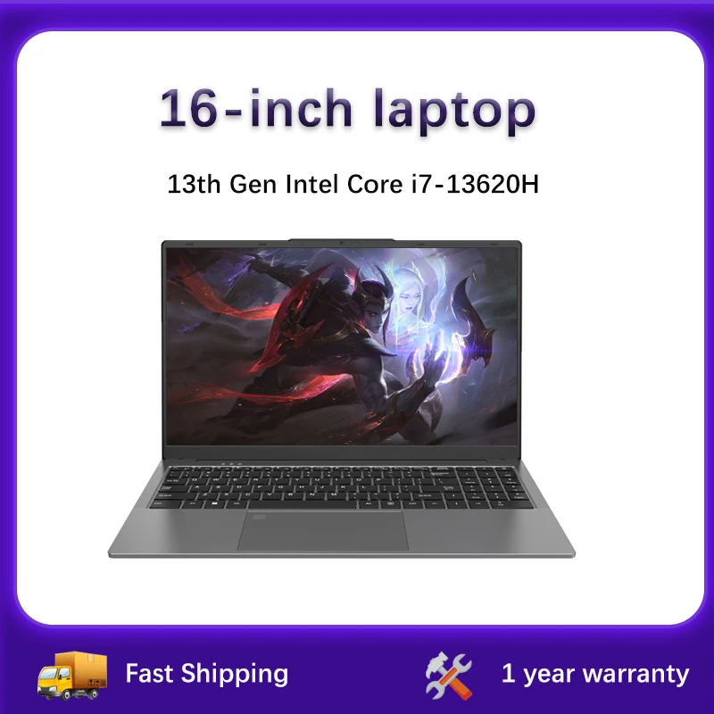 New 13th Gen Gaming Laptop Intel Core i7 13620H 16 Inch IPS Screen 2*DDR4 MAX 64GB 2*SSD Windows11 Fingerprint Notebook WIFI BT