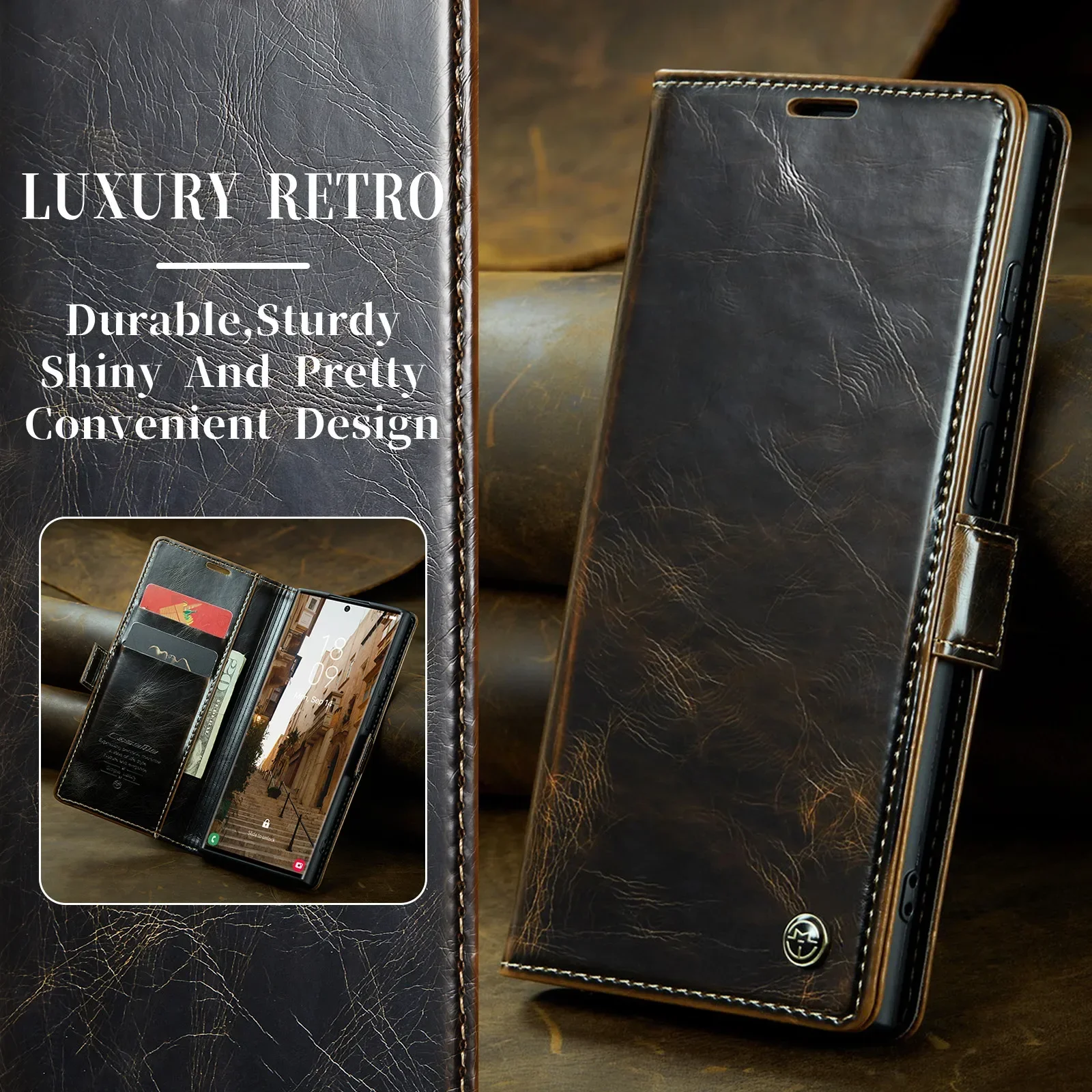 Vintage Smooth Leather Flip Stand Wallet Case for Samsung Galaxy S24Plus S23FE S22 S21 S20 Nnte20 Ultra Magnetic Card Slot Cover