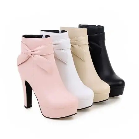 Eleganti stivaletti scarpe da donna autunno inverno stivaletti da donna piattaforma dolce nero bianco rosa scarpe da festa con tacco da donna 2025