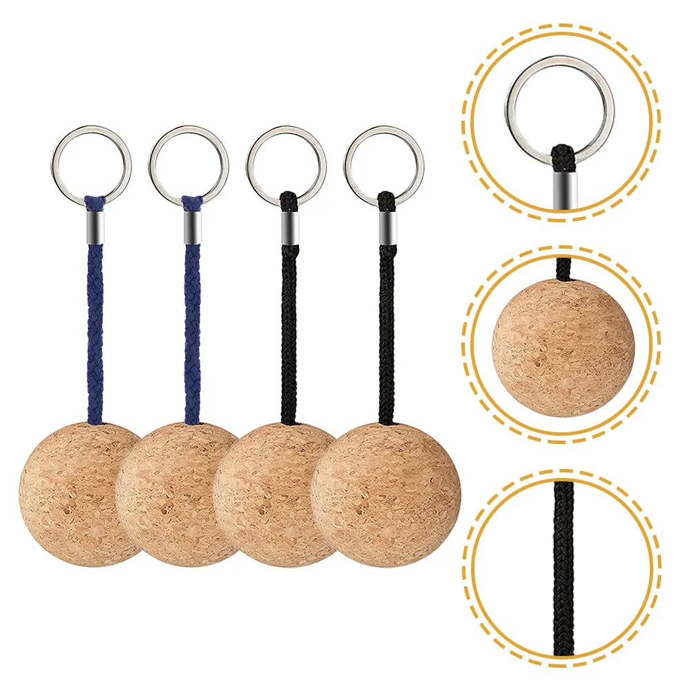 Floating Keychain 4 Pack Cork Ball Buoyant Key Rings for Swimming Pool Beach Rafting Paddleboarding