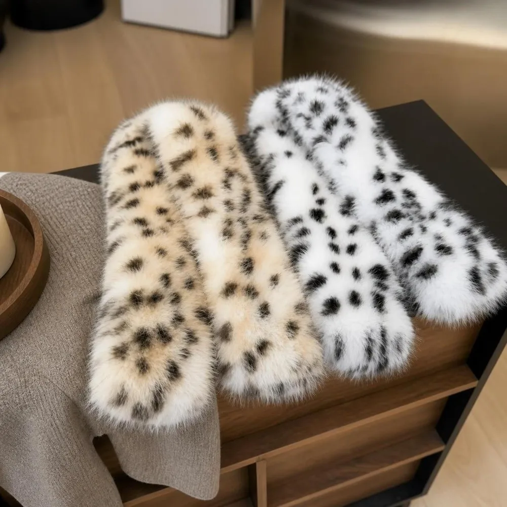 Vintage Thickened Scarf Soft Lengthened Winter Scarf Faux Fur Shawl Warm Lining Leopard Print Scarf Winter Season