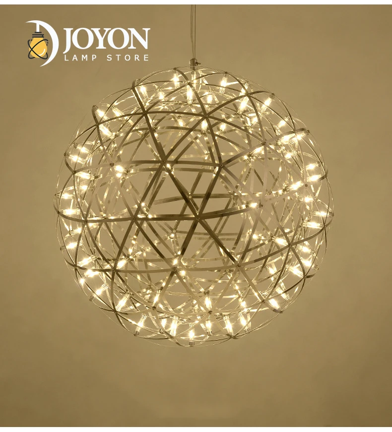 

Spark Ball Creativity LED Chandelier Stainless Steel Stairs Fireworks Ball Chandelier Restaurant Room Decoration Lobby Lighting