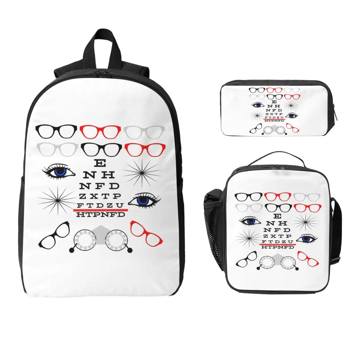 

Ophthalmologist Optician Eye Clinic Backpack BookBag School Bag Computer Shoulder Bags 3ps Insulated Lunch Bag Pencil Case