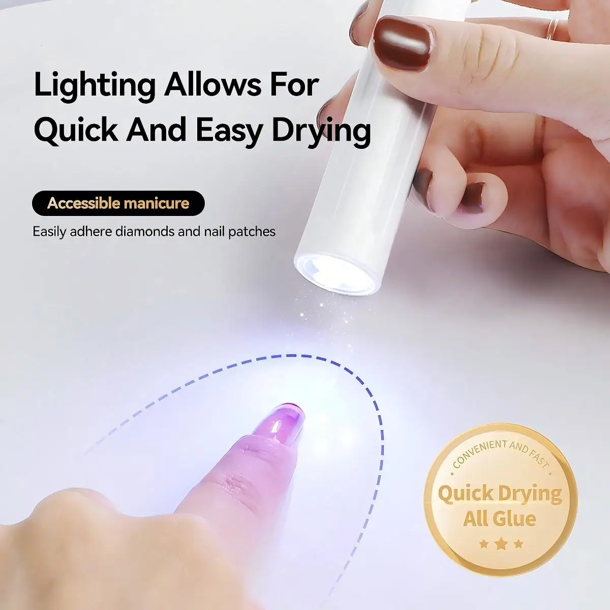 1개 3구 빠른 경화 UV LED 네일 램프, 20초 글루 및 60초 연장용 직접 충전, 쉬운 네일 아트 적용