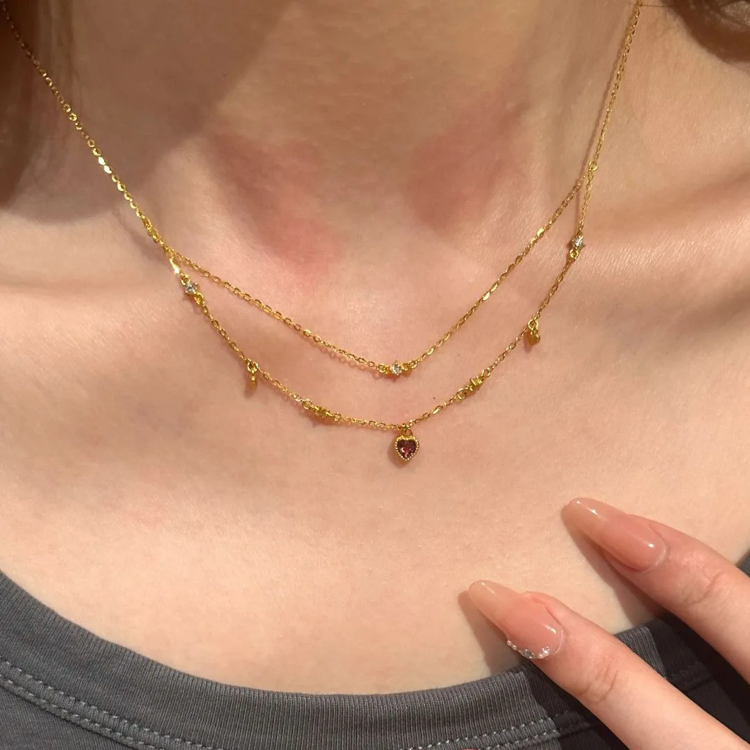 

High-end unique double-layer collar chain Fashion and small red heart-shaped necklace exquisite wedding fine jewelry gifts
