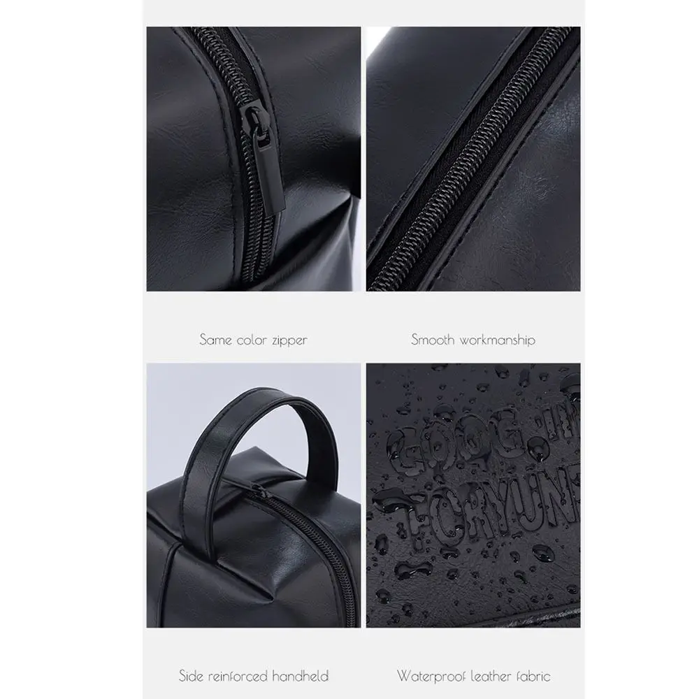 Waterproof Men Wash Toiletry Bag Multi Pocket Handheld PU Makeup Pouch Zipper Large Capacity Business Cosmetic Bag