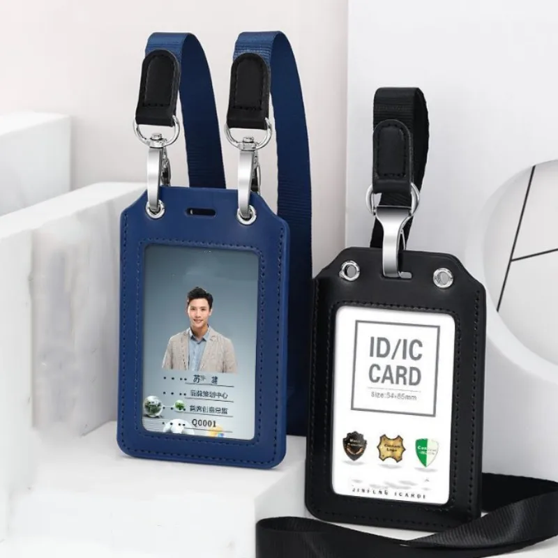 

2025 New High Quality Genuine Leather ID Card Set Sleeve Holder Badge Case Clear Bank Credit Card Clip Badge Holder Accessories
