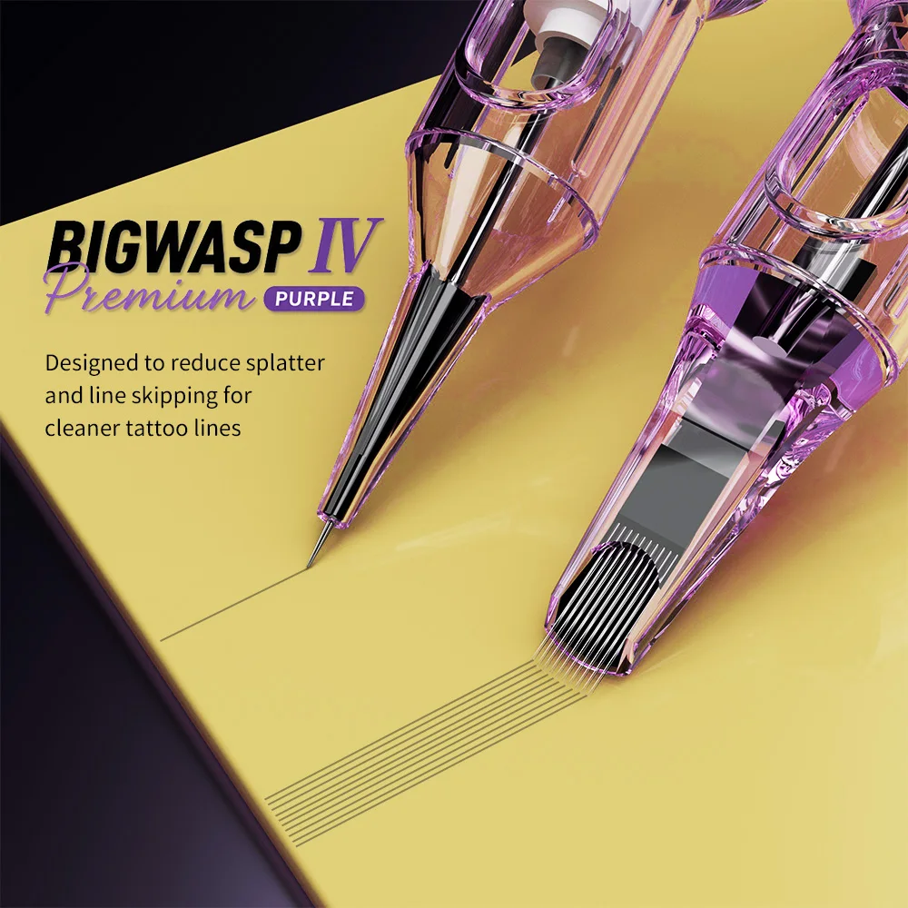 BIGWASP 20Pcs Purple Tattoo Needles Cartridge Sterilized For Semi Permanent Makeup Eyebrow Lip Body Art Tattoo Machine Supplies