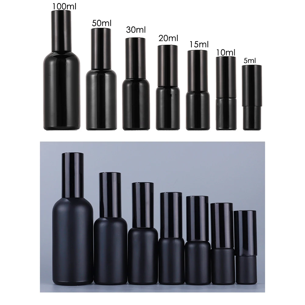 10pcs/lot 5ml 10ml 15ml 30ml 50ml Glass Spray Bottle Matte Black Empty Bottle Perfume Spray Bottles Cosmetic Travel Container