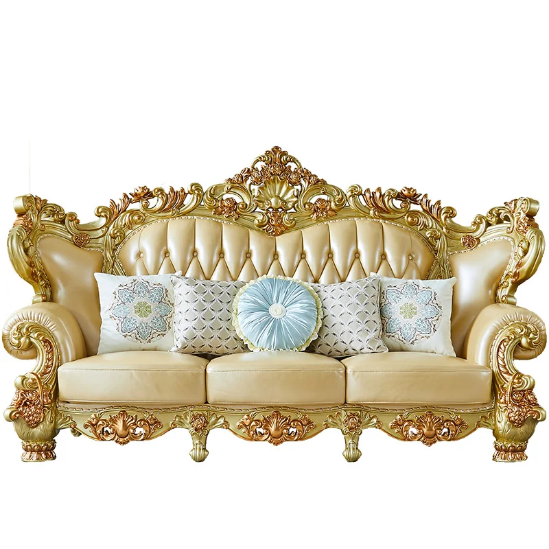 

Sofa set, carved combination sofa set, elegant solid wood leather home furnishing hotel furniture living room sofa