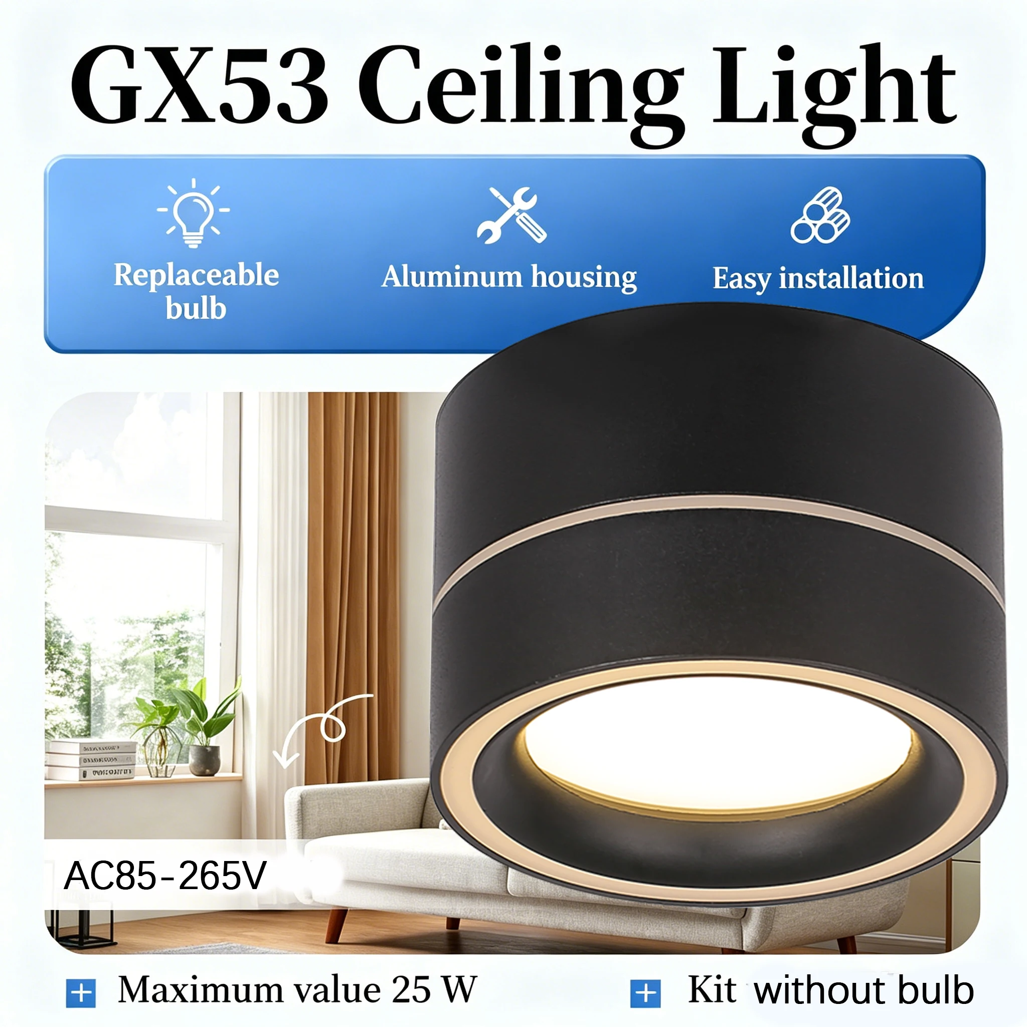 

Nordic LED Recessed Downlight Replaceble GX53 110V Surface Mounted Downlight for Dining Room Bedroom Hallway Ceiling Lamp Decor