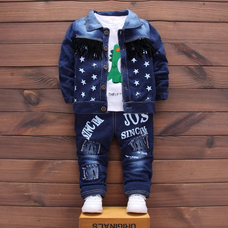 2024 Boys Clothing Sets New Kids Cotton Suit Autumn Long - sleeved Three piece jacket+jeans+t-shirt fashion casual children Sets