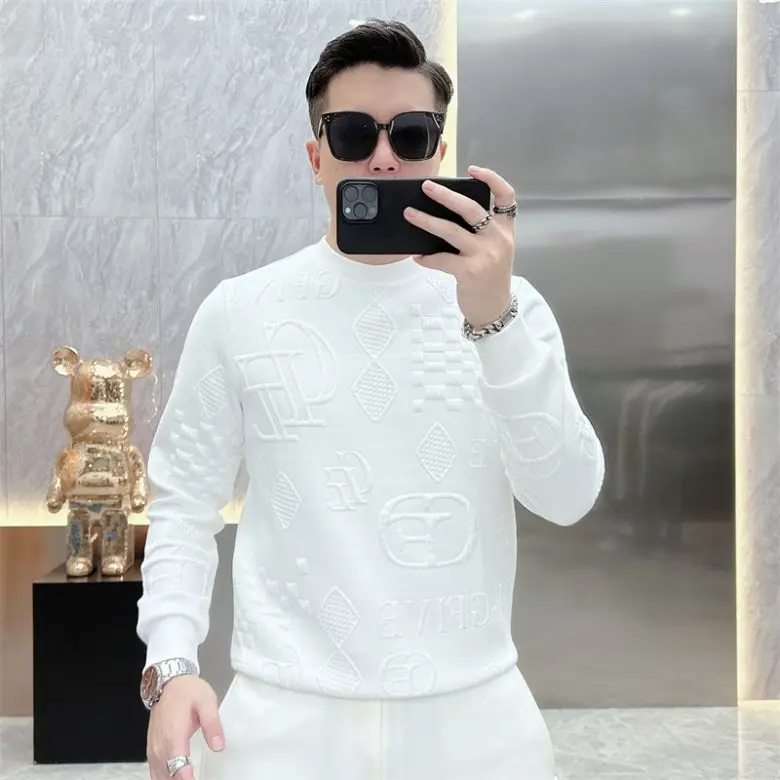 Winter New Letter Jacquard Long Sleeved T-shirt for Men Trendy and Fashionable Slim Fit and Stylish Youth Long Sleeved Shirt