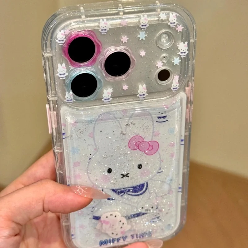 

﻿ Cute Cartoon star Miffy quicksand Sparkling phone Case For iPhone 14 15 16 17 Pro Max Lovely Miffy rabbit Glitter Cover﻿﻿﻿