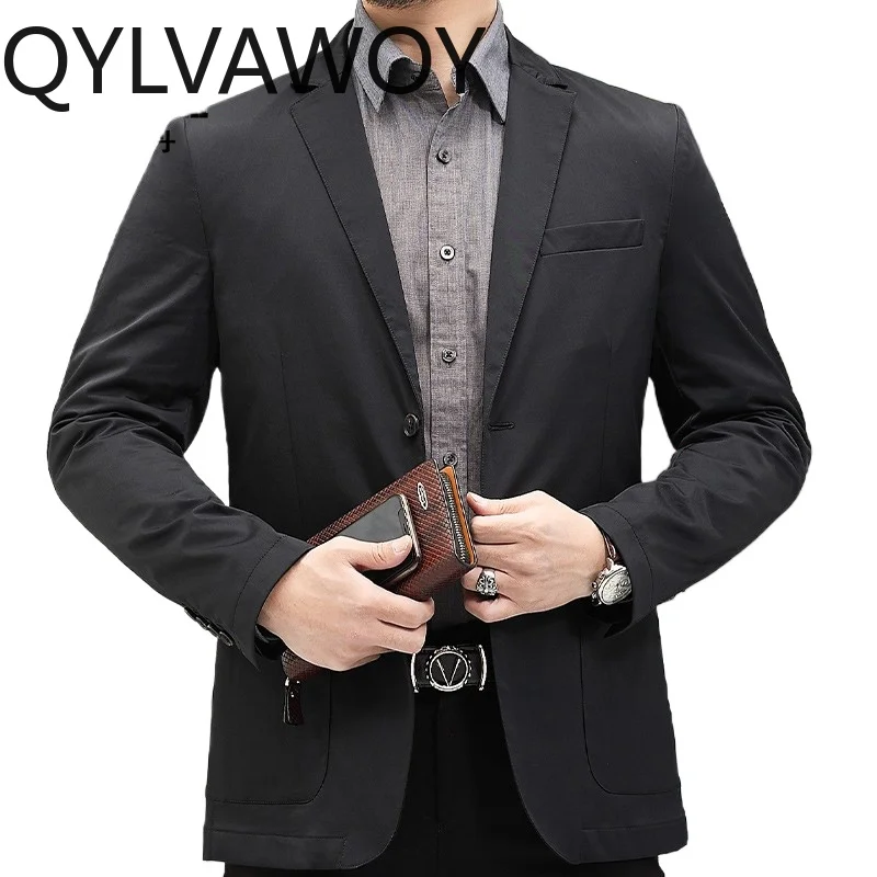 QYLVAWOY Spring Men's Casual Blazer Lightweight Slim Suit Middle-Aged Business Men's Clothing Spring Autumn Outerwear LJ2259