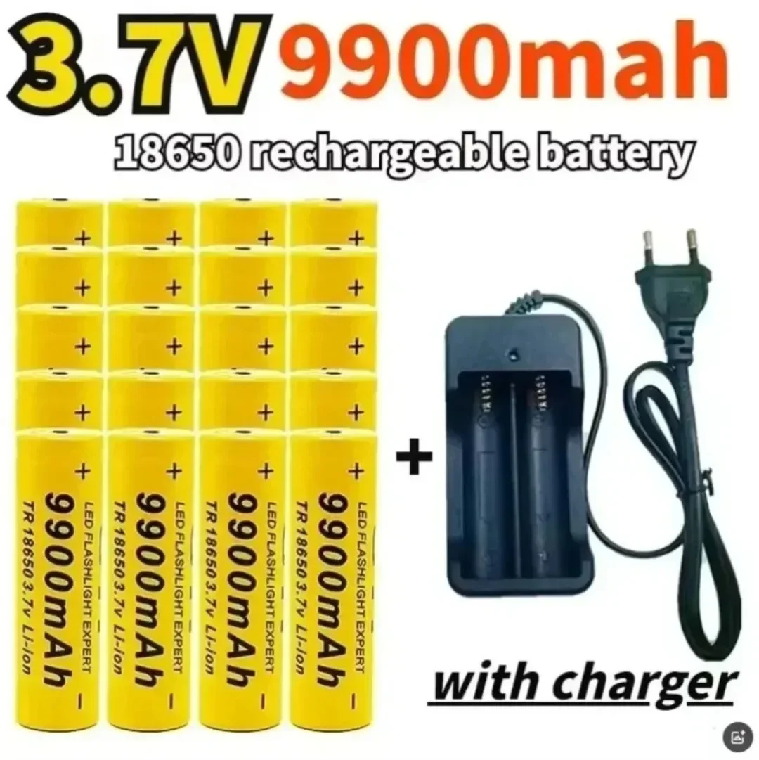 Manufacturer direct sales 100% original 3.7V 18650 9900mAh lithium rechargeable battery flashlight toy fan battery+charger