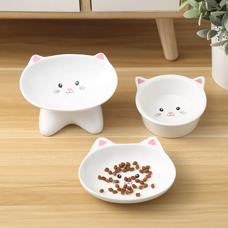 Pet Supplies Cat Bowl Ceramic Protection For Cervical Neck Drinking Water At An Oblique Mouth To Prevent Overturning