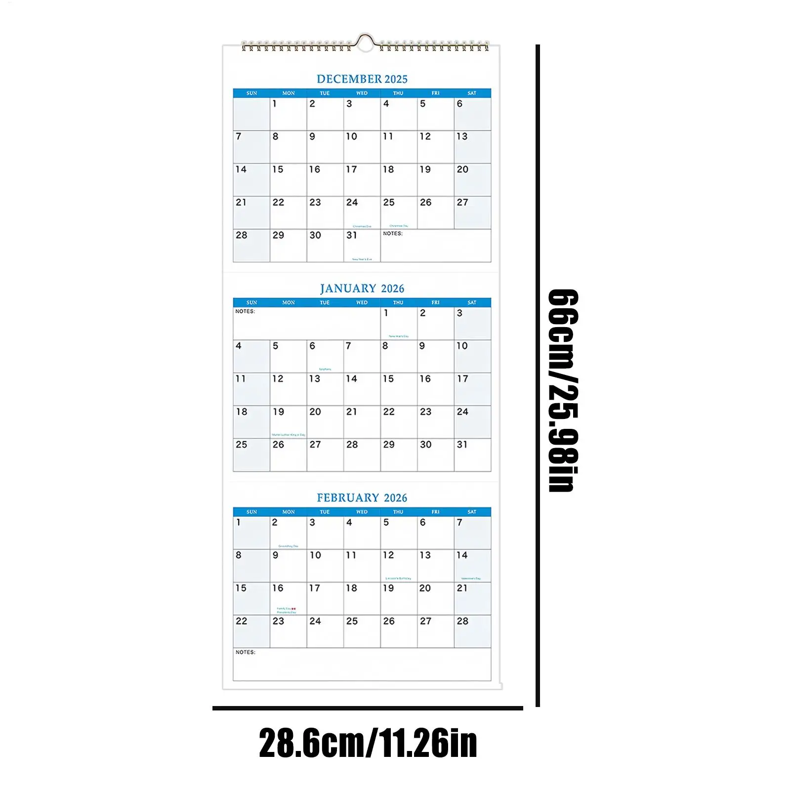 Wall Calendar 2026 With 3-month Vertical Display, December 2025 To January 2027, For Daily Schedule Monthly Organization Planner view 6