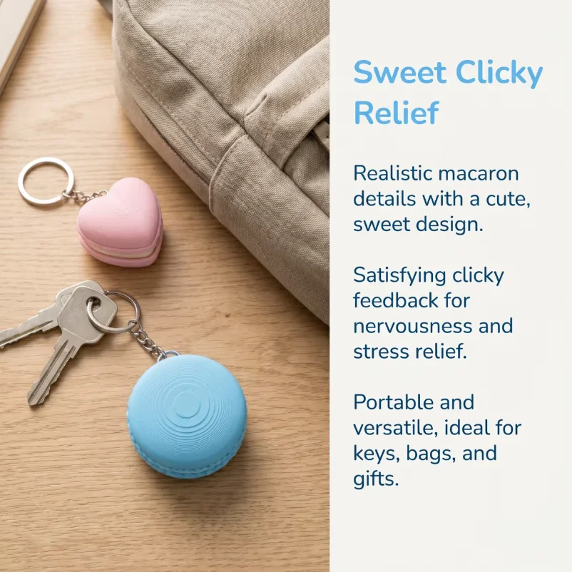 1Pc 4.5cm Macaron Fidget Keychain, 3D Printed PLA Cute Dessert Charm, Stress Relief EDC Accessory for Keys & Bags