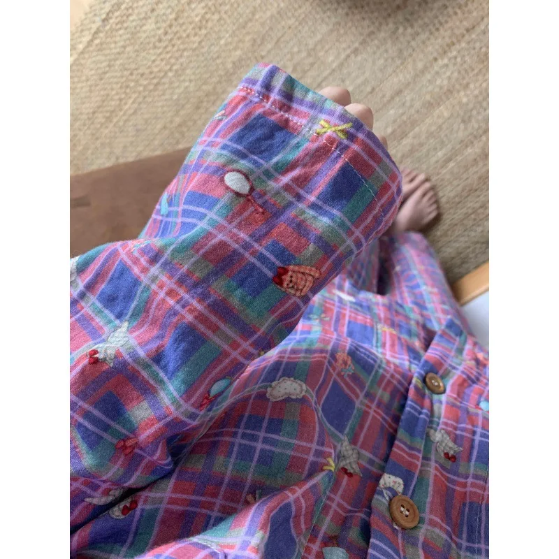 2026 Cute Printed Color Plaid Pajamas Women's Spring and Autumn New Casual Loungewear Suit Can Be Worn Outside
