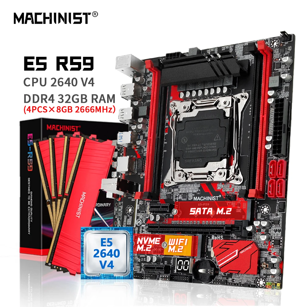 

MACHINIST X99 RS9 Motherboard Combo Kit Xeon E5 2640 V4 CPU LGA 2011-3 Processor 32GB 2666MHz DDR4 Memory NVME M.2 Four Channel