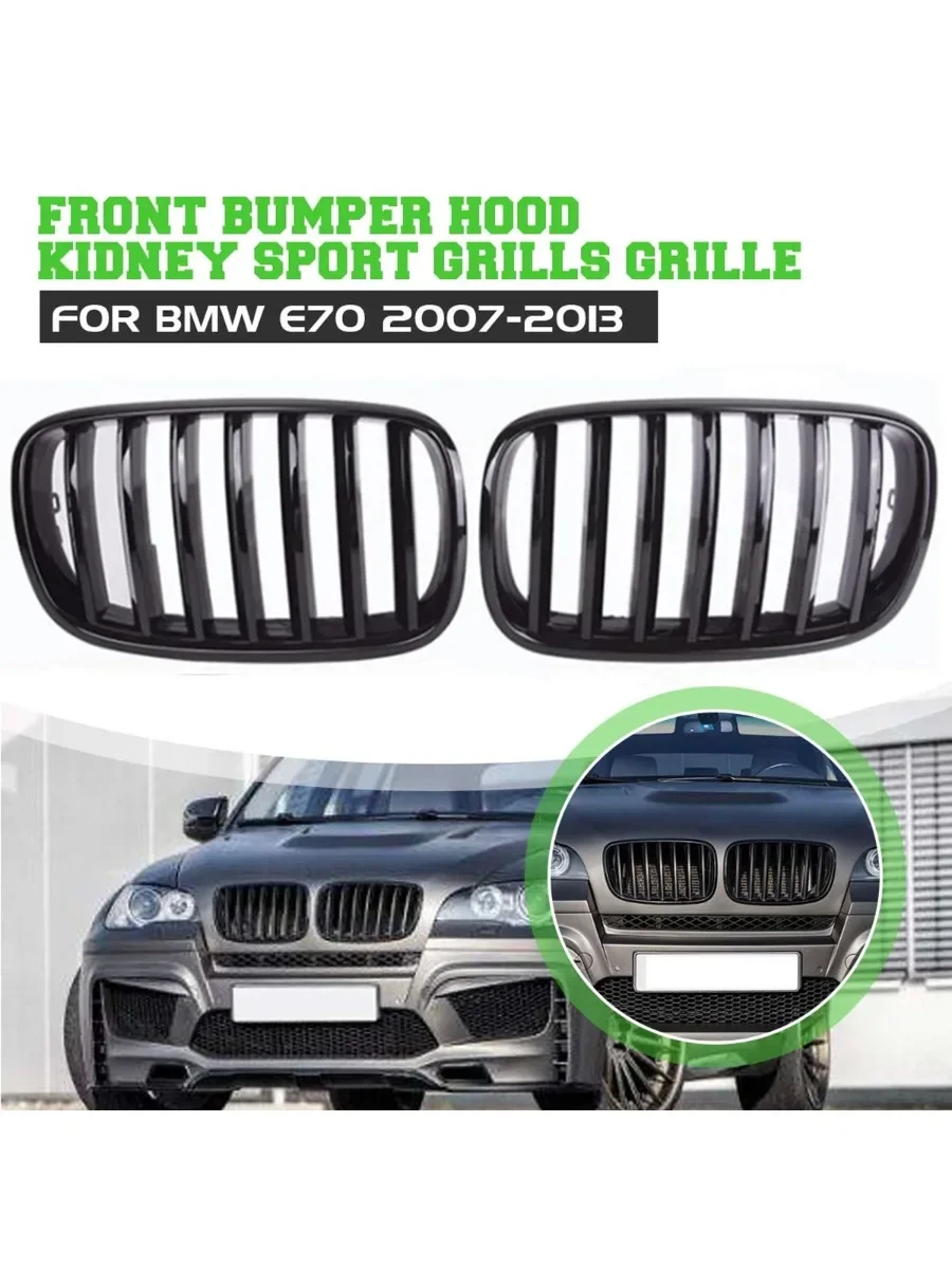Glänzend schwarze Sport-Kühlergrills für BMW E70 E71 X5 X6 2007-2013 51137157687 – Frontstoßstangen-Kühlergrill im Racing-Stil