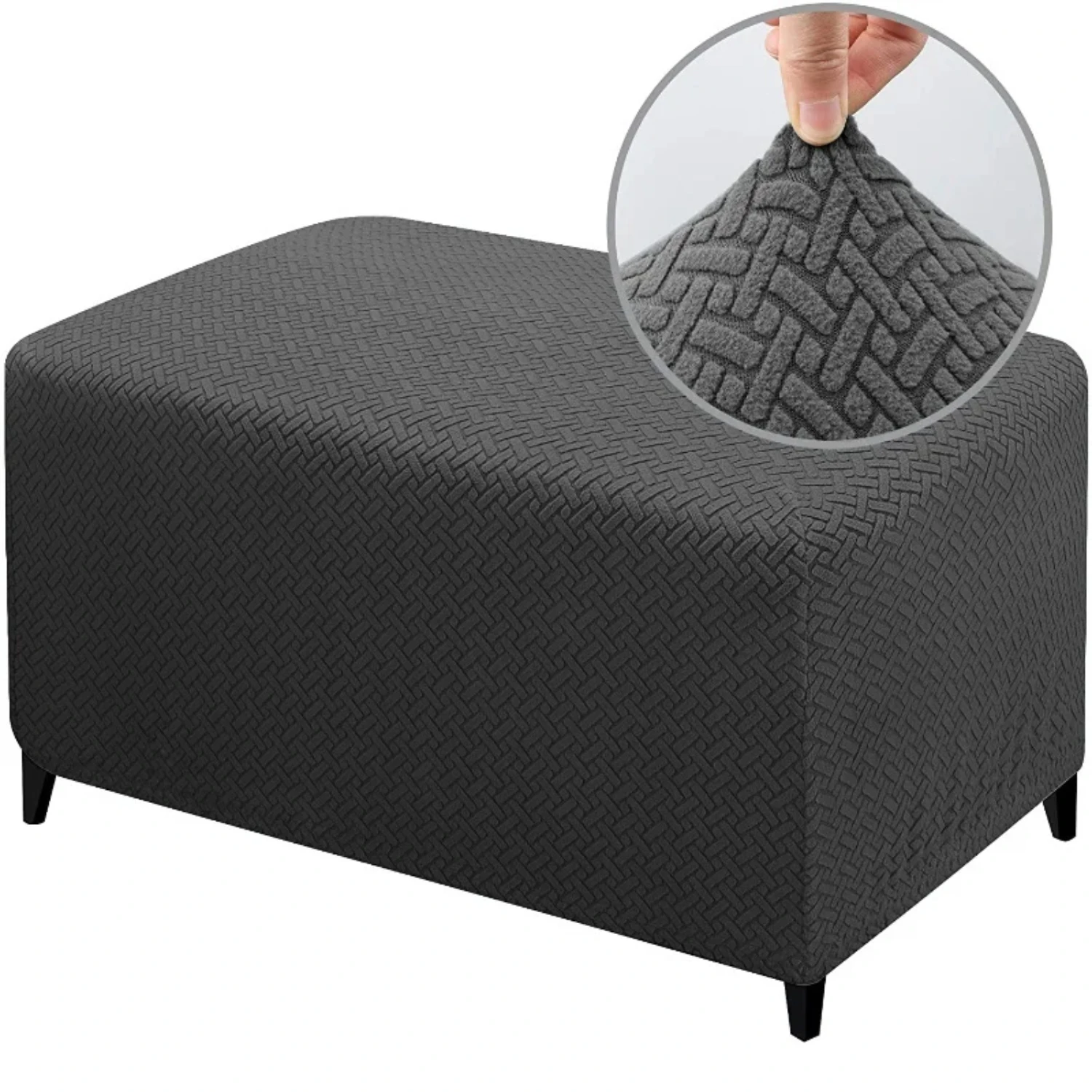 Soft, Durable Design Jacquard Stretch Footrest Ottoman Cover - Rectangular Folding Stool Protector Slipcover. Vibration damper