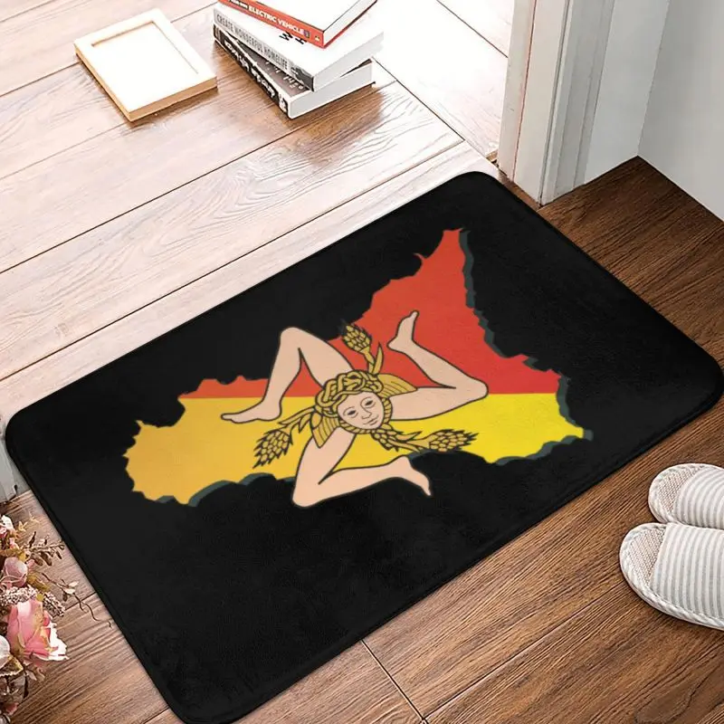 Sicily Trinacria Sicilia Flag Map Doormat Non-Slip Bathroom Kitchen Mat Bedroom Door Floor  Living Room Entrance Carpet Rug