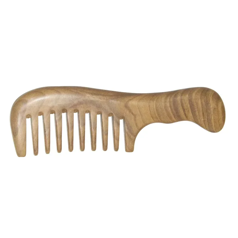 Peigne en bois de santal naturel pour femme, outils de massage des cheveux, parfum de taille, anti-leges, longues dents larges, poignées d'angle, maison, salon