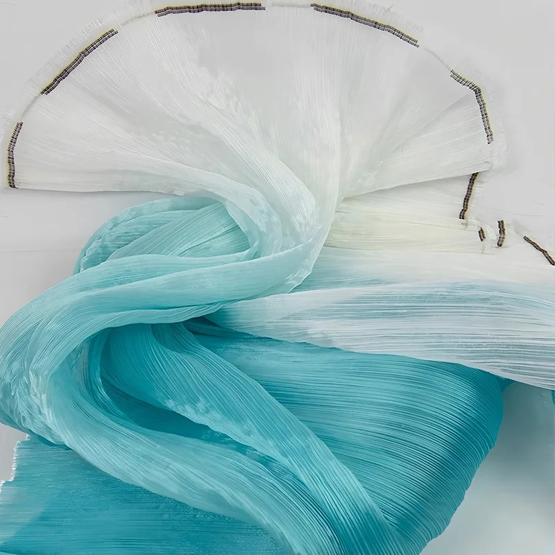 Gradual Change Organza Pleated Fabric Perspective Gauze Skirt Dress Background Performance Decorative Clothing Design Fabric
