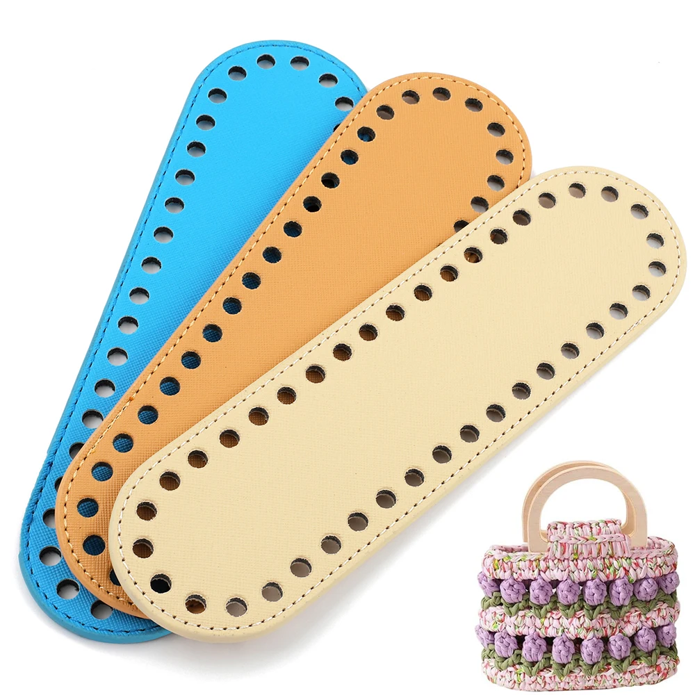 22cm*6cm Oval Long Bag Knitted Bottom PU Leather DIY Handmade Bags Base for Women Crochet Handbag Crossbody Accessories