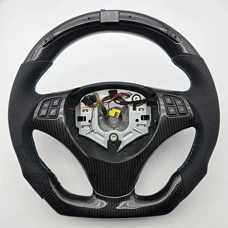 High Quality M Performance Carbon Fiber Perforated Leather Steering Wheel With LED For E90