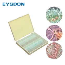 EYSDON 100pcs Biology Prepared Microscope Glass Slides Lab Specimens for Basic Biological Science Education With Plastic Box