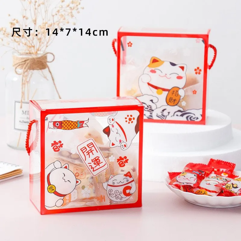 5Pcs 2026 Chinese New Year Candy Packaging Nougat Gift Box Portable Clear Snowflake Pastry Hand Plastic Boxes
