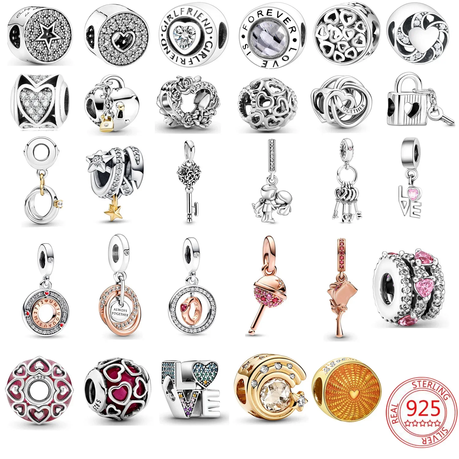 Original 925 Sterling Silver Angel Mom Family Love Heart Key Lock Charms Beads for Pandora DIY Bracelet Women Jewellery Gift