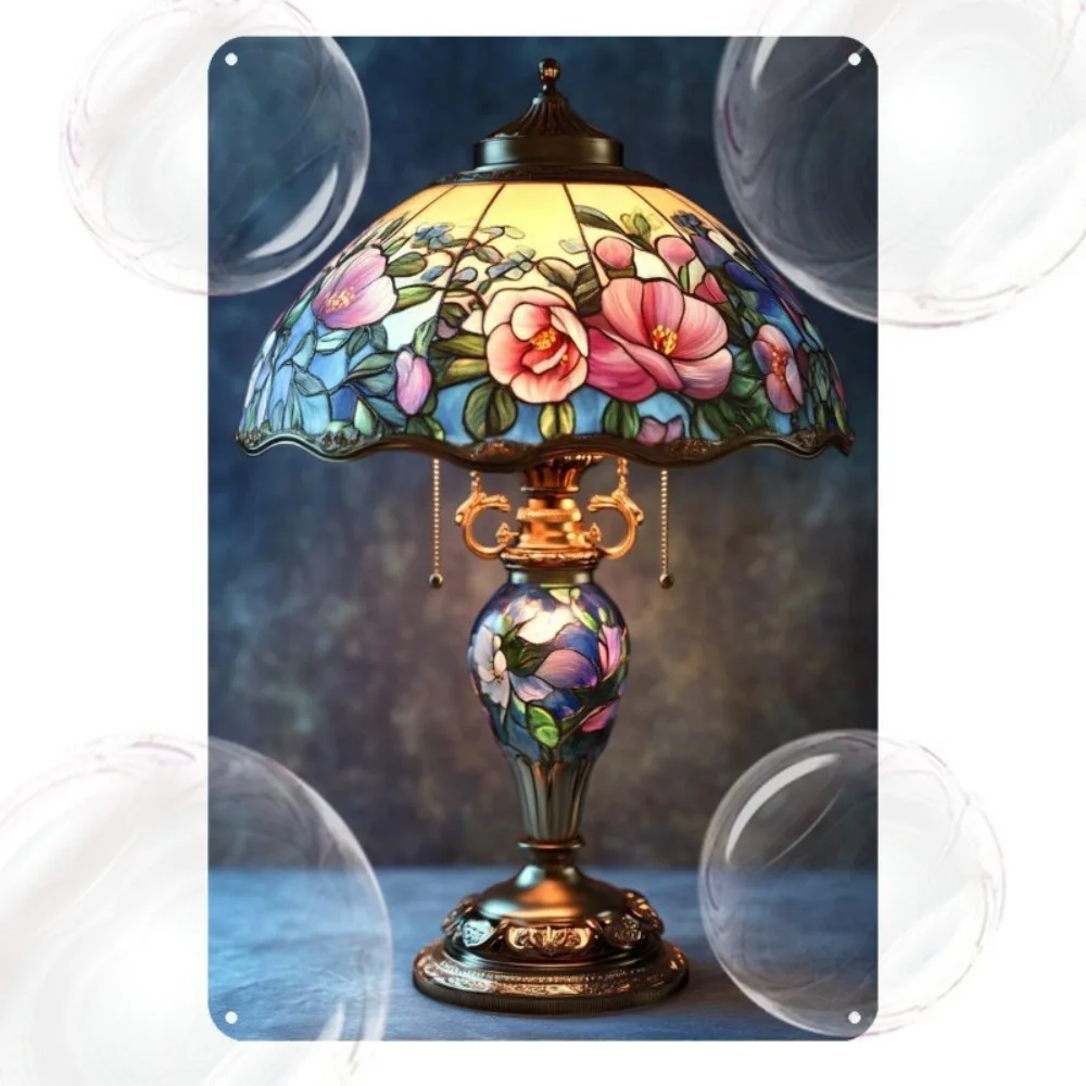 2D Flat, Room Decor 1pc Vintage Floral Glass Table Lamp Metal Sign 16x12inch 40x30cm 12x8inch 20x30cm