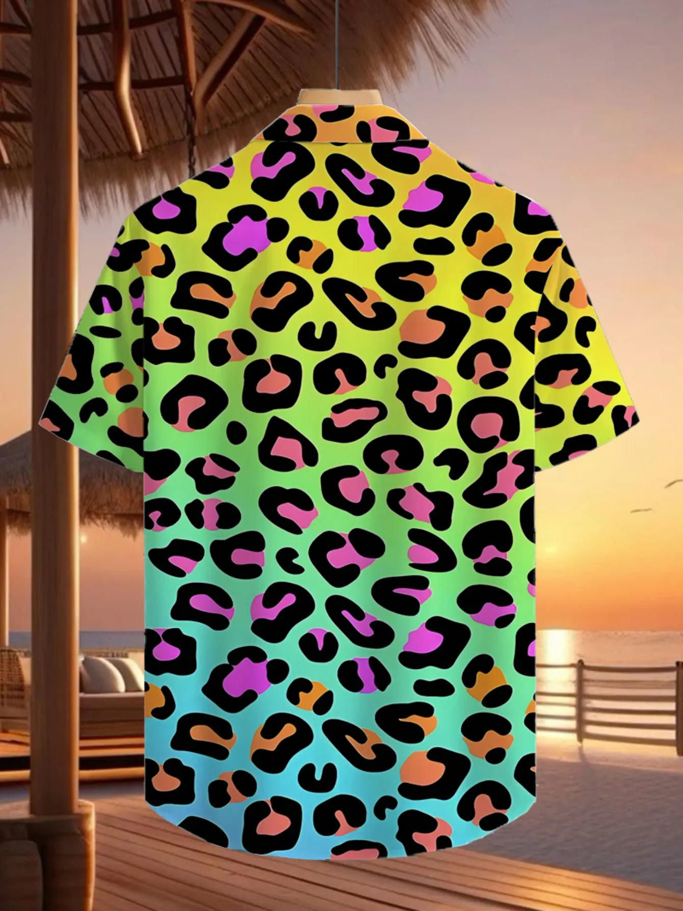 Men's Colorful Gradient Leopard Print Short Sleeve Shirt Casual Hawaiian Button Down Shirts For Men Beach Vacation Party Wear