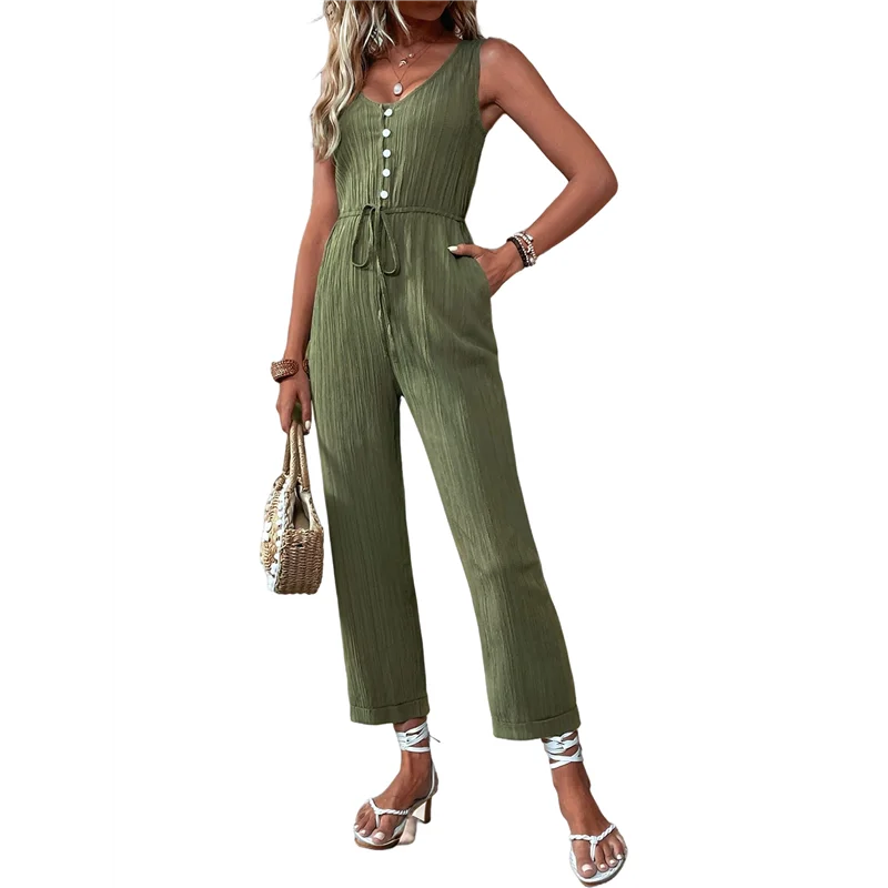 

A09P Womens Jumpsuits Dressy Summer Sleeveless U-Neck Casual Wide Leg Long Pants Rompers 2025