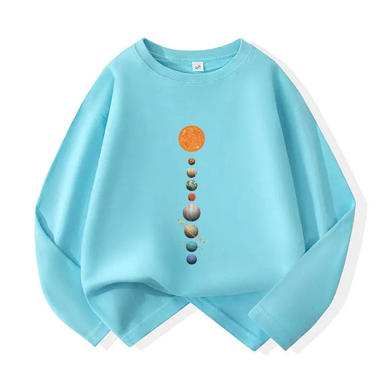 New T-shirt for Boys Cosmic Planets Cotton Kids T Shirt Sport Children Casual Clothes Teen Baby Boy Autumn Tops 6 8 10 12 Years