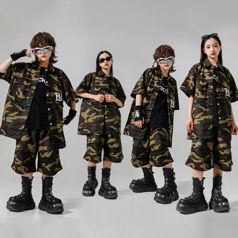 

Camouflage Street Dance Costume Children Hip Hop Oversize Shirt Shorts Jazz Dancing Stage Outfit Dancer Performance Wear VDL3426