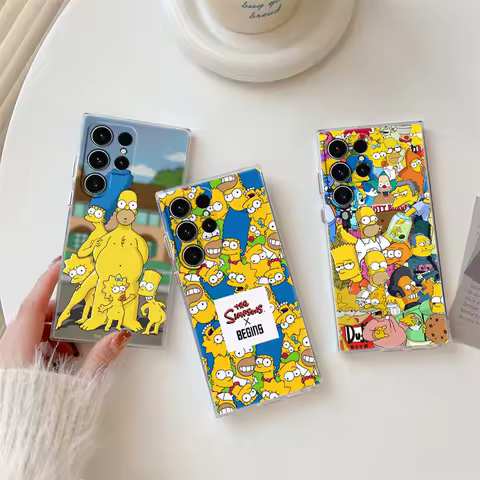 Cartoon Homer S-Simpson-Family Phone Case For Samsung Galaxy S24FE S25 S23 S21 Ultra S20 S24 FE S22 Plus A35 A55 5G Clear Cover