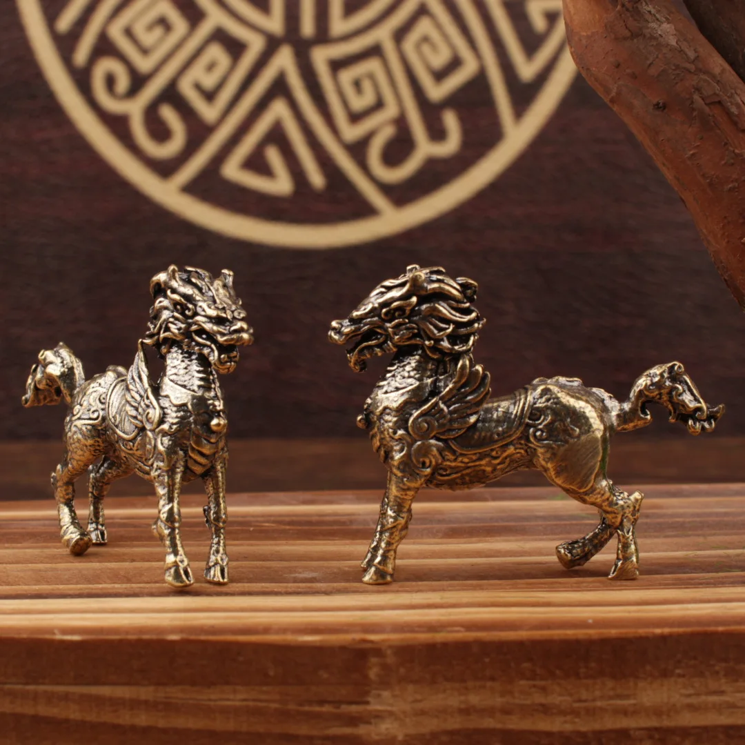 1/2Pcs Ornament Collection Antique Retro Old Zodiac Horse Copper Crafts Brass Pegasus Living Room Ornament