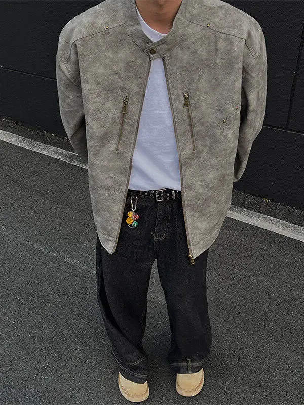 

Американский кожаный жилет с заклепками, мужской, в стиле бейсбольной куртки, весенний, модный, для мотоциклистов, трендовый, в стиле авиаторской куртки