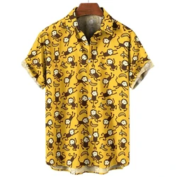 Casual Men's Shirt Anime Monkey Graphic Shirts For Men Clothing Oversized Tees Kawaii Short Sleeve Harajuku Streetwear Tops 2024