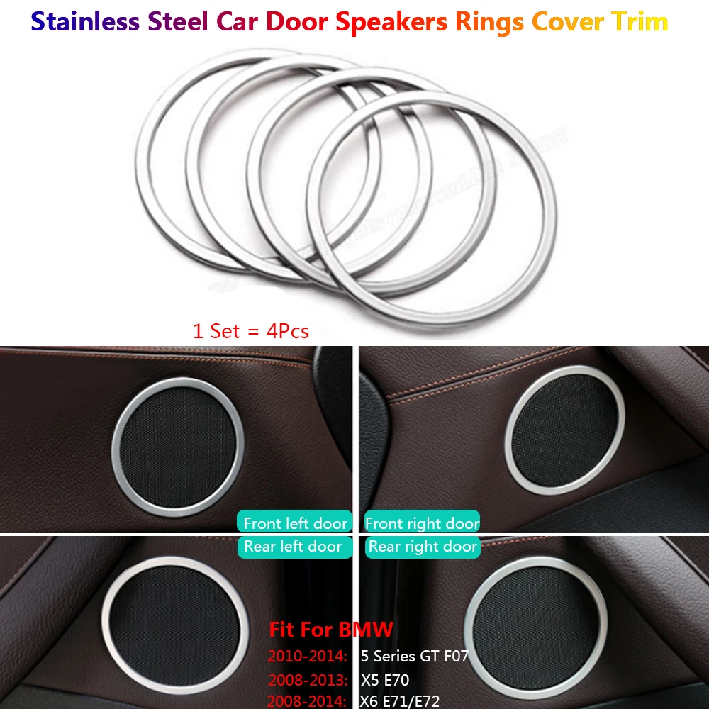 

4Pcs Stainless Steel Car Door Speaker Cover Trim Ring For BMW X5 E70 X6 E71 E72 5 Series GT F07 Auto Para Interior Inner coche