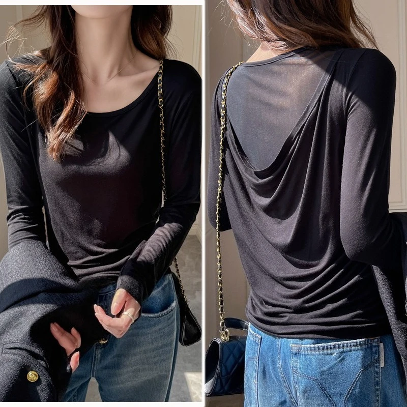 قطعتين بلايز للنساء 2025 Ropa Mujer الشاش المرقعة Y2k بلايز الخريف شيك تونك الكورية موضة سليم تي شيرت مجسم #5