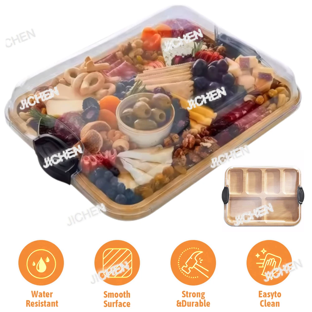 

ZQ Bamboo Charcuterie Board Tray W/ Lid Cheese Platter Serving Tray Charcuterie Board For Kitchen Cooking Family Party Gift