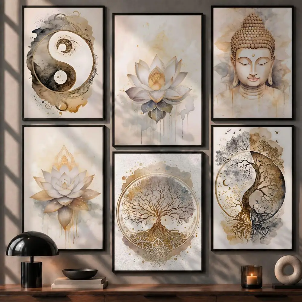Legendary Character Buddha Poster No Glue Residue Self-Adhesive Art Poster Wall Decor for Bedroom Living Room