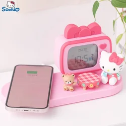 Sanrio Hello Kitty Cartoon Desktop Electronic Clock Watch Alarm Clock Ornament Sanrio Anime Girl Heart Wireless Charger Gift